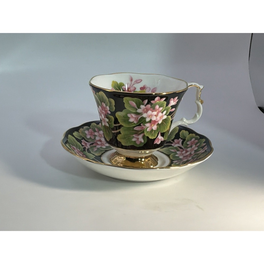 Royal Albert Teacup 7 Saucer Provincial Flowers Mayflower Black Chintz